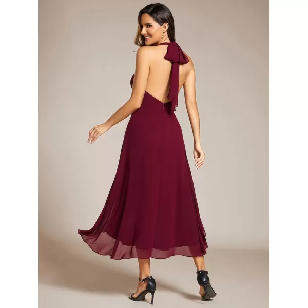 EverPretty Womens Summer Dresses Halter Neck High Low Hem Chiffon Wedding Guest Dress 11926Burgundy