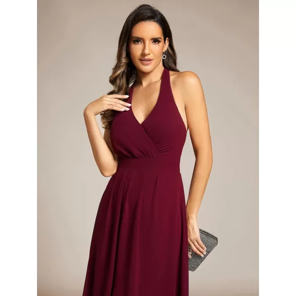 EverPretty Womens Summer Dresses Halter Neck High Low Hem Chiffon Wedding Guest Dress 11926Burgundy