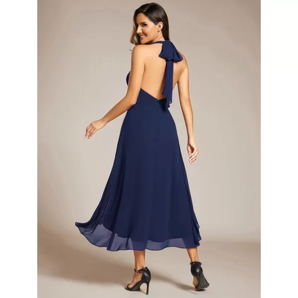 EverPretty Womens Summer Dresses Halter Neck High Low Hem Chiffon Wedding Guest Dress 11926Navy Blue