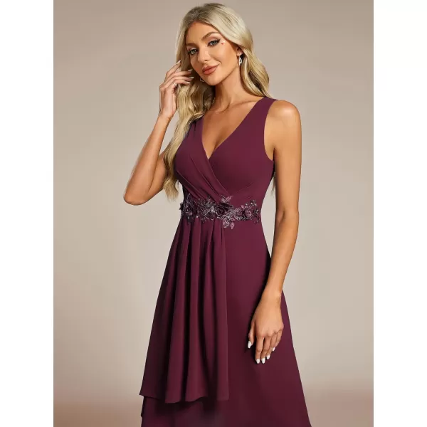 EverPretty Womens Summer High Low Sun Dress Sleeveless V Neck Flowy Ruched Chiffon Formal Dress for Wedding Guest 41926Burgundy