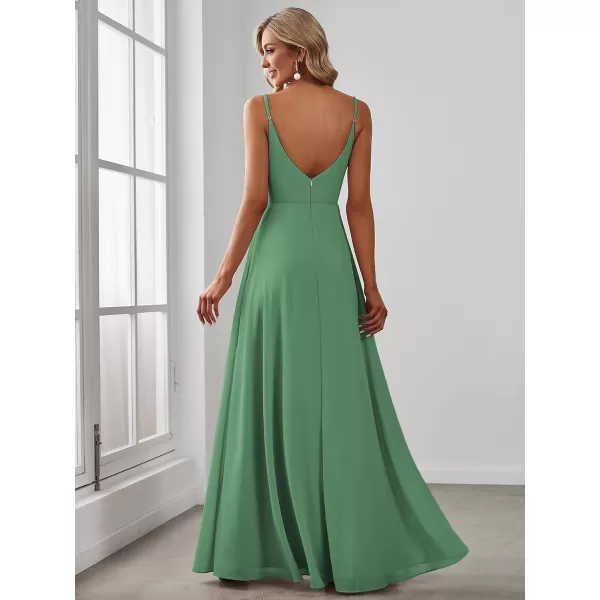 EverPretty Womens Summer Spaghetti Strap V Neck Chiffon Formal Wedding Bridesmaid Split Maxi Dress 0128BGreen Bean