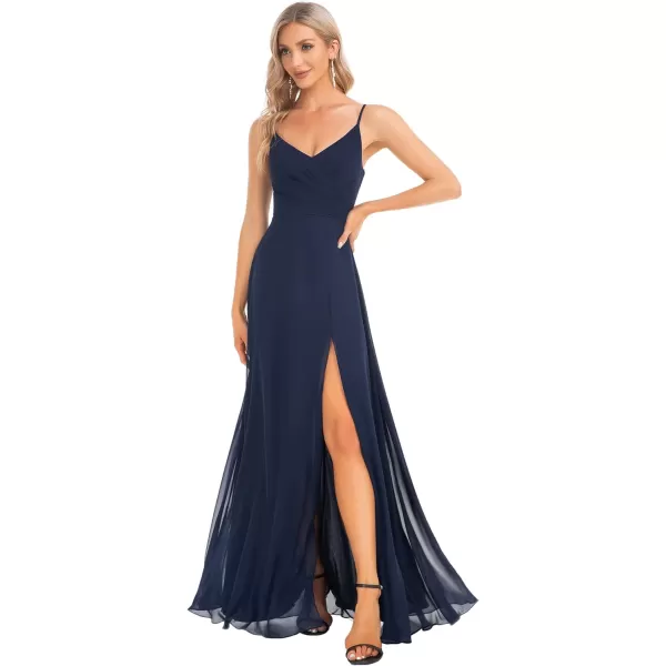 EverPretty Womens Summer Spaghetti Strap V Neck Chiffon Formal Wedding Bridesmaid Split Maxi Dress 0128BNavy Blue