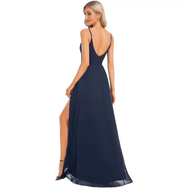 EverPretty Womens Summer Spaghetti Strap V Neck Chiffon Formal Wedding Bridesmaid Split Maxi Dress 0128BNavy Blue