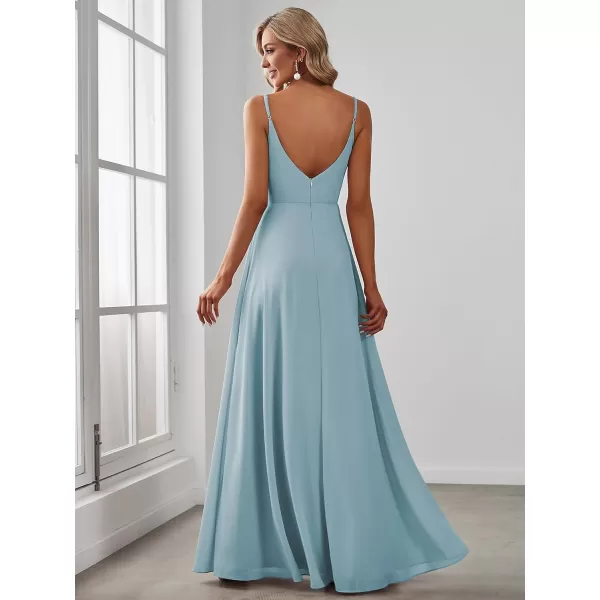 EverPretty Womens Summer Spaghetti Strap V Neck Chiffon Formal Wedding Bridesmaid Split Maxi Dress 0128BSky Blue