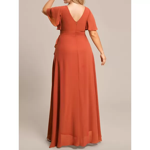 EverPretty Womens Summer V Neck High Low Chiffon Plus Size Curvy Semi Formal Wedding Guest Dresses with Sleeves 1749DAPHBurnt Orange