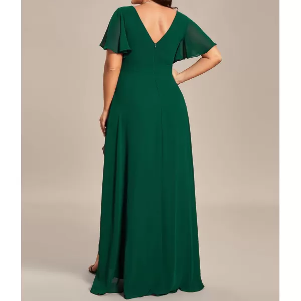 EverPretty Womens Summer V Neck High Low Chiffon Plus Size Curvy Semi Formal Wedding Guest Dresses with Sleeves 1749DAPHDark Green