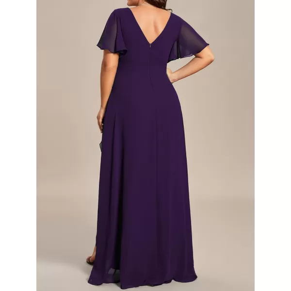 EverPretty Womens Summer V Neck High Low Chiffon Plus Size Curvy Semi Formal Wedding Guest Dresses with Sleeves 1749DAPHDark Purple