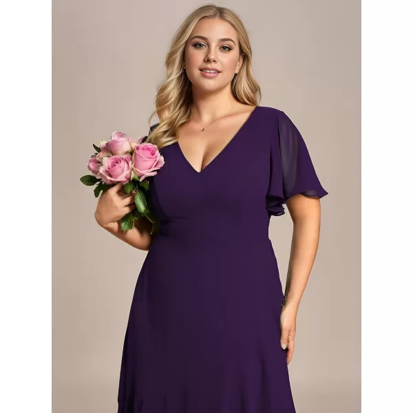 EverPretty Womens Summer V Neck High Low Chiffon Plus Size Curvy Semi Formal Wedding Guest Dresses with Sleeves 1749DAPHDark Purple