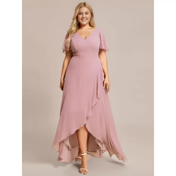 EverPretty Womens Summer V Neck High Low Chiffon Plus Size Curvy Semi Formal Wedding Guest Dresses with Sleeves 1749DAPHDusty Rose