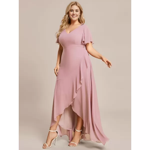 EverPretty Womens Summer V Neck High Low Chiffon Plus Size Curvy Semi Formal Wedding Guest Dresses with Sleeves 1749DAPHDusty Rose