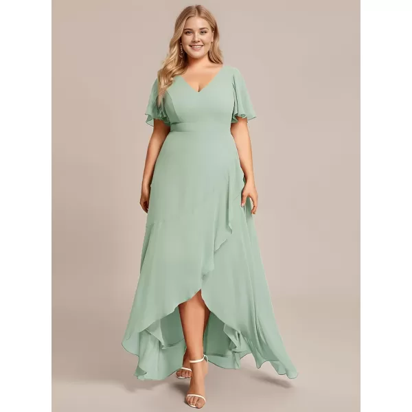 EverPretty Womens Summer V Neck High Low Chiffon Plus Size Curvy Semi Formal Wedding Guest Dresses with Sleeves 1749DAPHMint Green