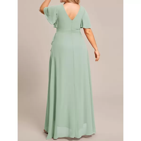 EverPretty Womens Summer V Neck High Low Chiffon Plus Size Curvy Semi Formal Wedding Guest Dresses with Sleeves 1749DAPHMint Green