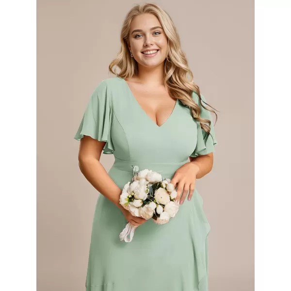 EverPretty Womens Summer V Neck High Low Chiffon Plus Size Curvy Semi Formal Wedding Guest Dresses with Sleeves 1749DAPHMint Green