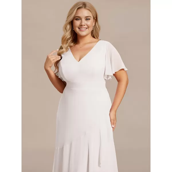 EverPretty Womens Summer V Neck High Low Chiffon Plus Size Curvy Semi Formal Wedding Guest Dresses with Sleeves 1749DAPHWhite