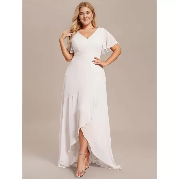 EverPretty Womens Summer V Neck High Low Chiffon Plus Size Curvy Semi Formal Wedding Guest Dresses with Sleeves 1749DAPHWhite