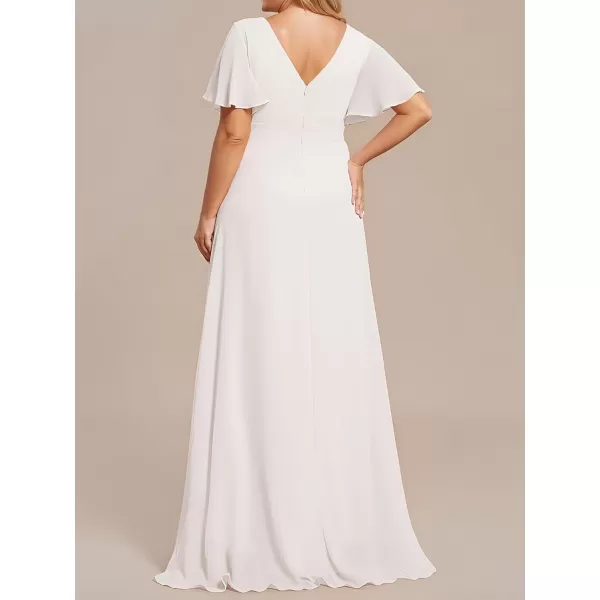 EverPretty Womens Summer V Neck High Low Chiffon Plus Size Curvy Semi Formal Wedding Guest Dresses with Sleeves 1749DAPHWhite