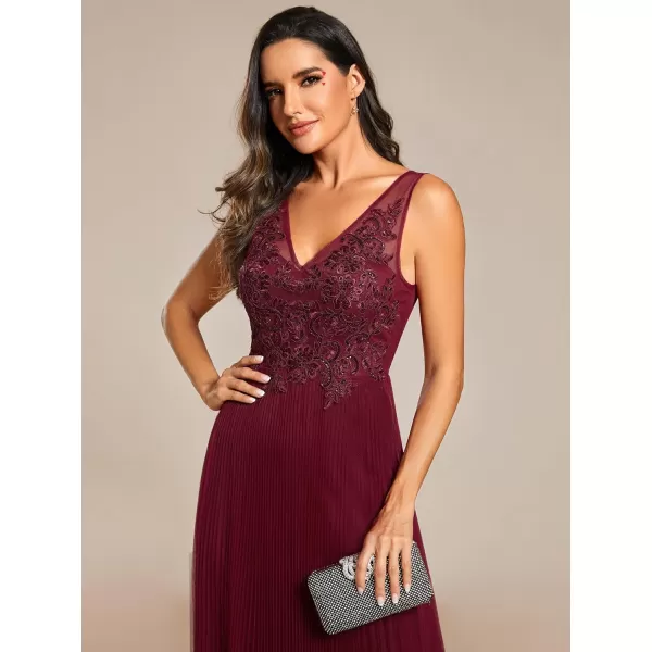 EverPretty Womens Trendy Tulle V Neck Appliques Pleated Evening Dresses 01983Burgundy