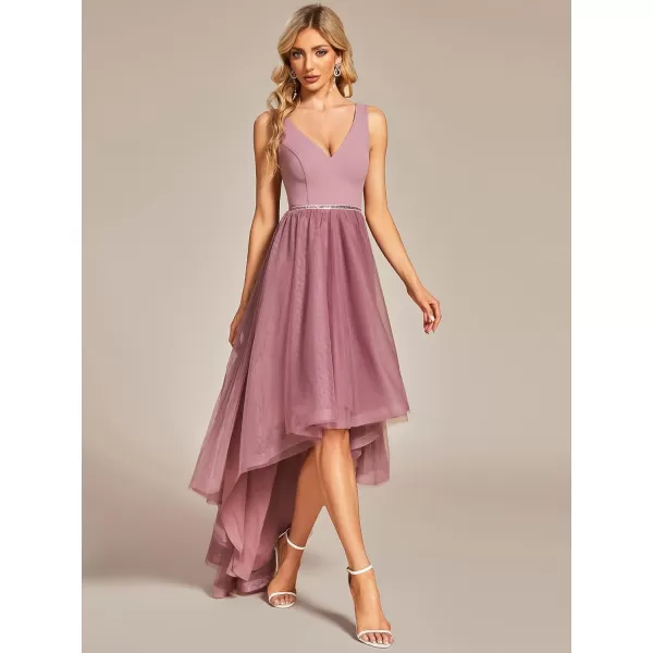 EverPretty Womens Tulle HighLow VNeck Pleated Summer Prom Dress with Beaded 01769Orchid