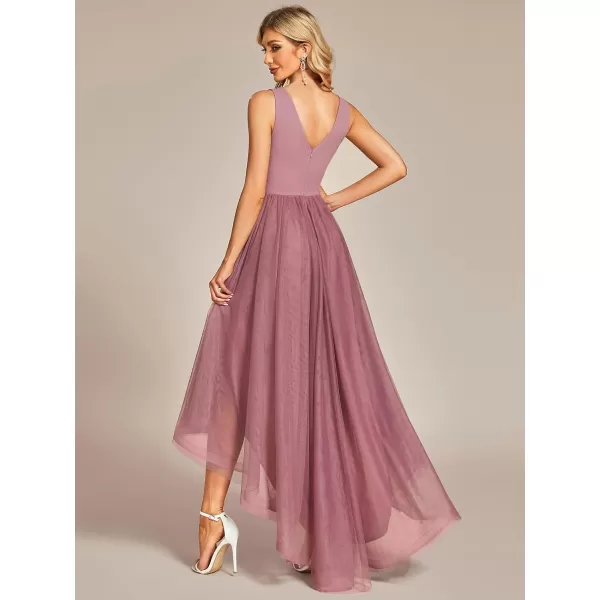 EverPretty Womens Tulle HighLow VNeck Pleated Summer Prom Dress with Beaded 01769Orchid