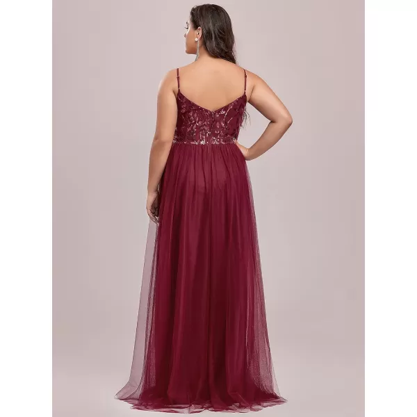 EverPretty Womens Tulle V Neck Embroidery Plus Size Sequin Evening Dresses 50090Burgundy