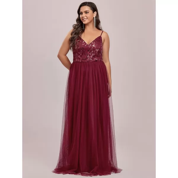 EverPretty Womens Tulle V Neck Embroidery Plus Size Sequin Evening Dresses 50090Burgundy