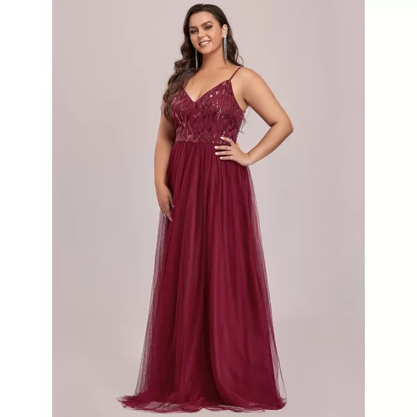 EverPretty Womens Tulle V Neck Embroidery Plus Size Sequin Evening Dresses 50090Burgundy