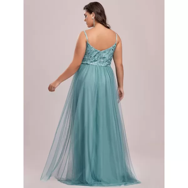 EverPretty Womens Tulle V Neck Embroidery Plus Size Sequin Evening Dresses 50090Demin Blue