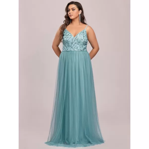 EverPretty Womens Tulle V Neck Embroidery Plus Size Sequin Evening Dresses 50090Demin Blue