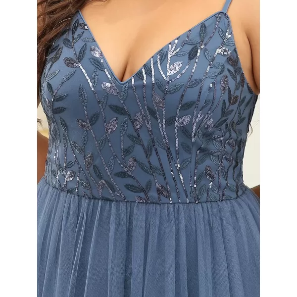 EverPretty Womens Tulle V Neck Embroidery Plus Size Sequin Evening Dresses 50090Haze Blue