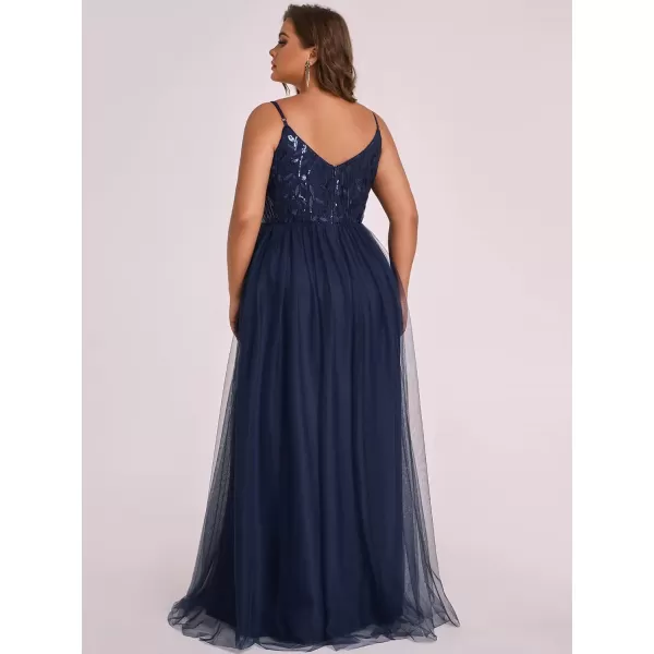 EverPretty Womens Tulle V Neck Embroidery Plus Size Sequin Evening Dresses 50090Navy Blue