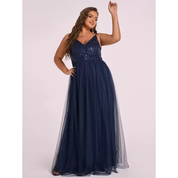 EverPretty Womens Tulle V Neck Embroidery Plus Size Sequin Evening Dresses 50090Navy Blue