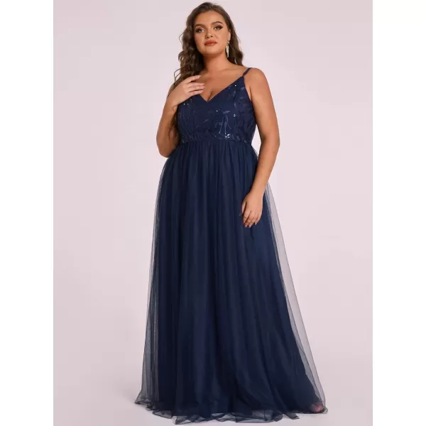 EverPretty Womens Tulle V Neck Embroidery Plus Size Sequin Evening Dresses 50090Navy Blue