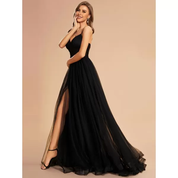 EverPretty Womens Tulle V Neck Sleeveless A Line Split Floor Length Evening Dresses 01656Black