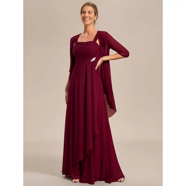 EverPretty Womens Two Pieces Chiffon A Line Ruched Mother of The Bride Dress with Jacket 01835Burgundy