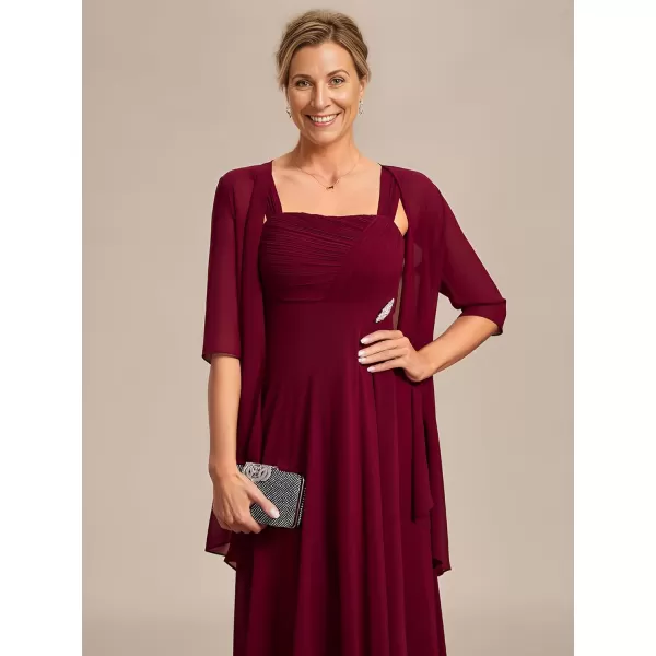 EverPretty Womens Two Pieces Chiffon A Line Ruched Mother of The Bride Dress with Jacket 01835Burgundy