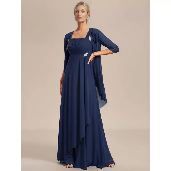 EverPretty Womens Two Pieces Chiffon A Line Ruched Mother of The Bride Dress with Jacket 01835Navy Blue