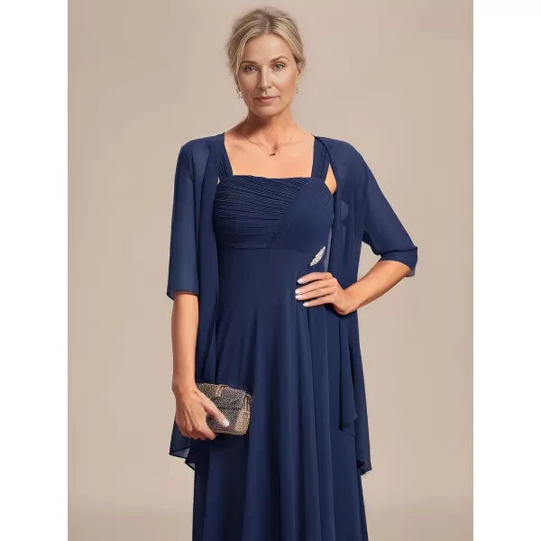 EverPretty Womens Two Pieces Chiffon A Line Ruched Mother of The Bride Dress with Jacket 01835Navy Blue