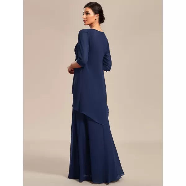 EverPretty Womens Two Pieces Chiffon A Line Ruched Mother of The Bride Dress with Jacket 01835Navy Blue