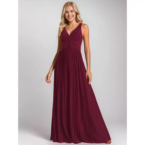 EverPretty Womens V Neck A Line High Waist Glitter Pleated Maxi Prom DressBburgundy