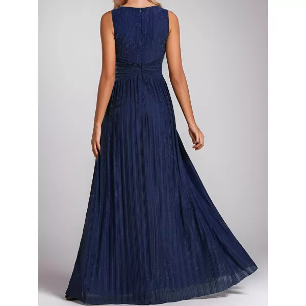 EverPretty Womens V Neck A Line High Waist Glitter Pleated Maxi Prom DressBnavy Blue