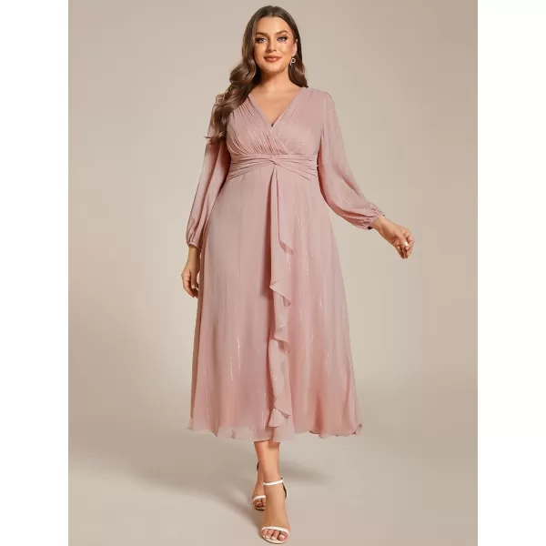 EverPretty Womens V Neck A Line Pleated Tea Length Plus Size Midi Semi Fromal Dress 01977DADusty Rose