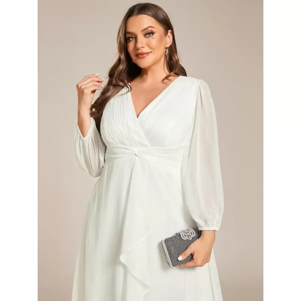 EverPretty Womens V Neck A Line Ruched Plus Size Midi Wedding Guest Dresses with Sleeves 01977DACream