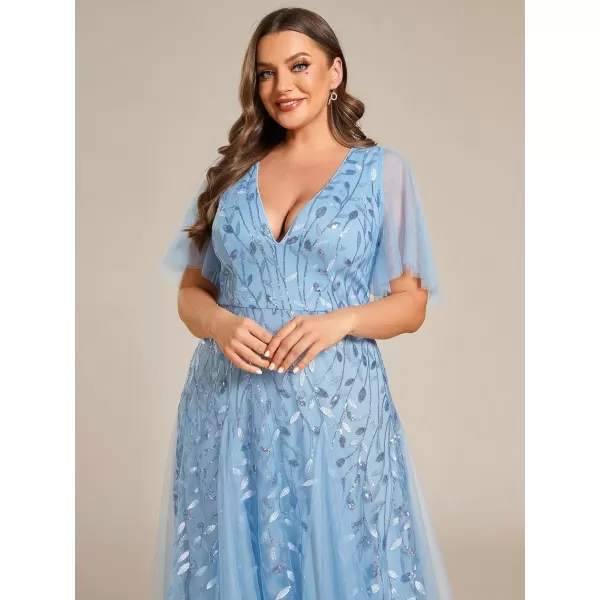 EverPretty Womens V Neck ALine Sequin Plus Size Maxi Formal Dresses Blue US16EverPretty Womens V Neck ALine Sequin Plus Size Maxi Formal Dresses Blue US16