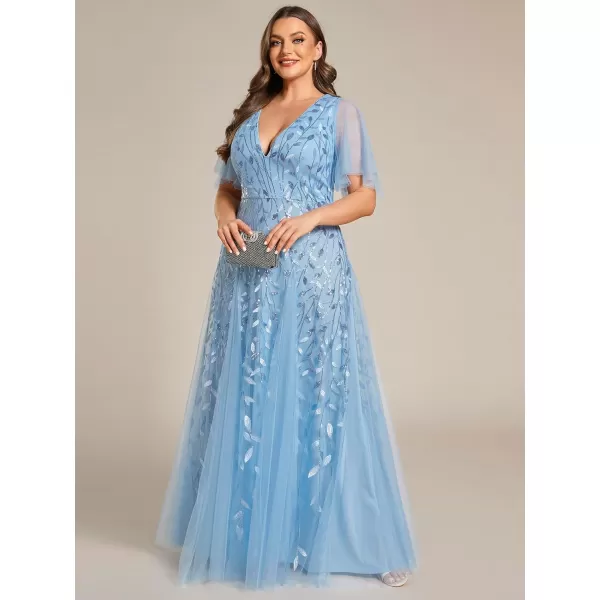 EverPretty Womens V Neck ALine Sequin Plus Size Maxi Formal Dresses Blue US16EverPretty Womens V Neck ALine Sequin Plus Size Maxi Formal Dresses Blue US16