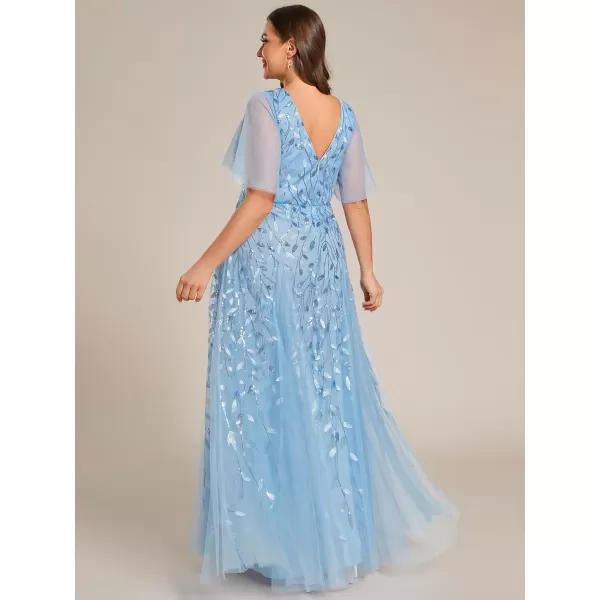 EverPretty Womens V Neck ALine Sequin Plus Size Maxi Formal Dresses Blue US16EverPretty Womens V Neck ALine Sequin Plus Size Maxi Formal Dresses Blue US16