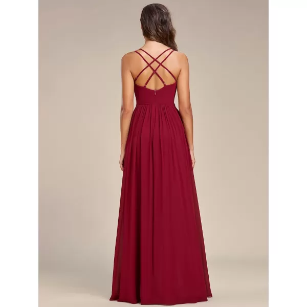 EverPretty Womens V Neck Adjustable Spaghetti Straps Open Back A Line FloorLength Bridesmaid Dress 01691Burgundy