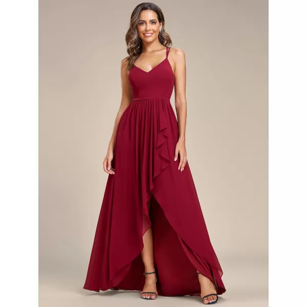 EverPretty Womens V Neck Adjustable Spaghetti Straps Open Back A Line FloorLength Bridesmaid Dress 01691Burgundy