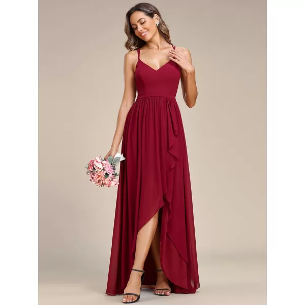 EverPretty Womens V Neck Adjustable Spaghetti Straps Open Back A Line FloorLength Bridesmaid Dress 01691Burgundy