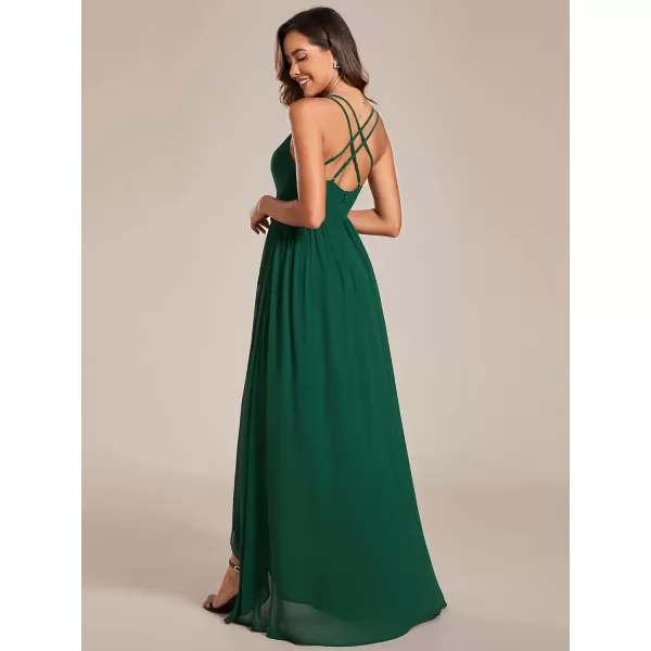 EverPretty Womens V Neck Adjustable Spaghetti Straps Open Back A Line FloorLength Bridesmaid Dress 01691Deep Green