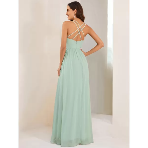 EverPretty Womens V Neck Adjustable Spaghetti Straps Open Back A Line FloorLength Bridesmaid Dress 01691Mint Green